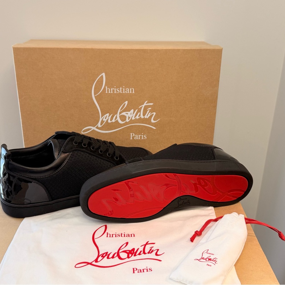 Christian Louboutin Men's Fun Rantulow Low Top Black Sneakers with Red Sole